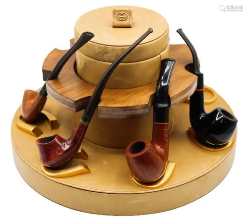 Gucci Italian Pipe Stand w/ (4) Pipes and C…