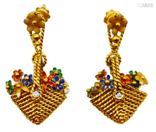 18k Gold Genuine Diamond Basket Earrings