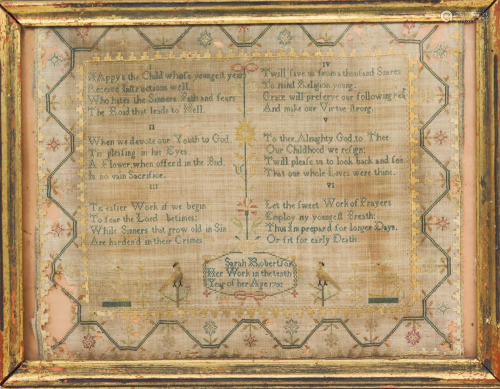 Important 1792 Sampler Sarah Robertson