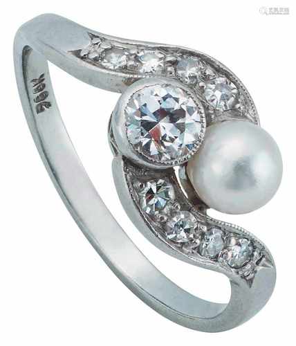 Belle Époque Toi-et-Moi Ring mit Orientperle und Diamanten