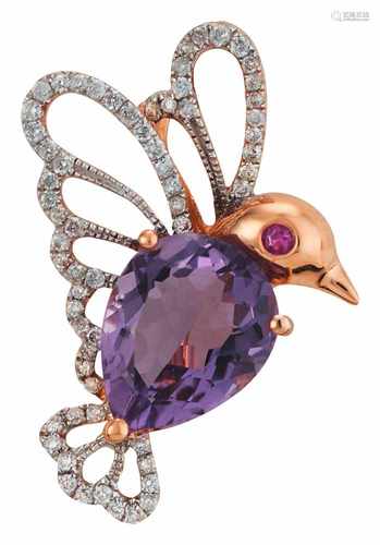 Vogelbrosche mit Amethyst