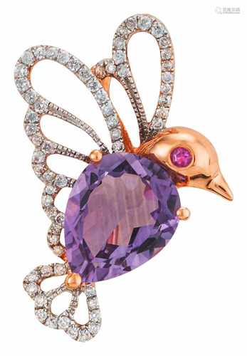 Vogelbrosche mit Amethyst