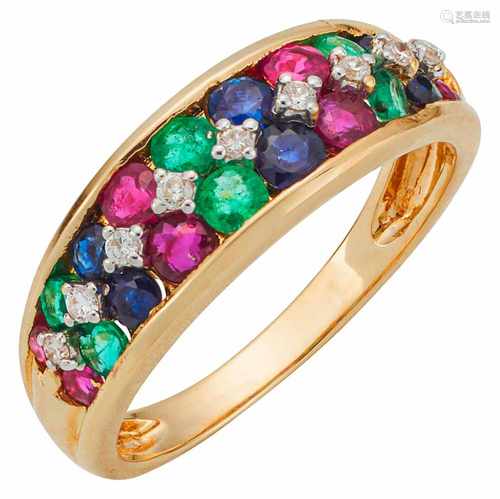 Ring mit multicoloren Edelsteinen und Diamanten