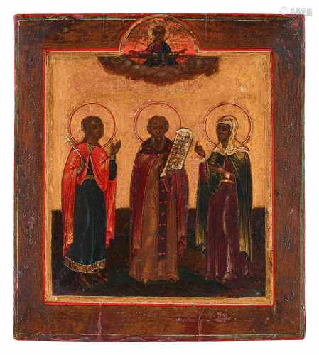 Familienikone «Ausgewählte Heilige» mit Christus Pantokrator