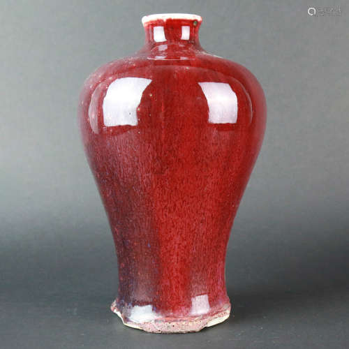 A Red Glazed Porcelain Plum Vase
