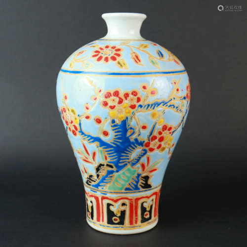 A Multicolored Porcelain Plum Vase