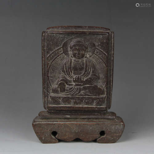 A Rosewood Buddha Inscribed Ornament