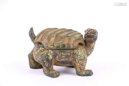 chinese gold-inlaid silver turtle ornament,han dynasty