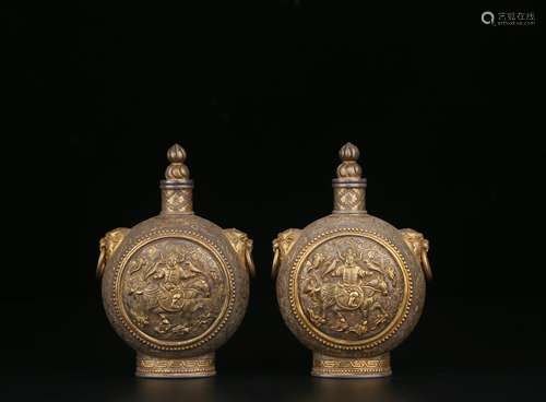 pair of chinese old collection gilt silver vases