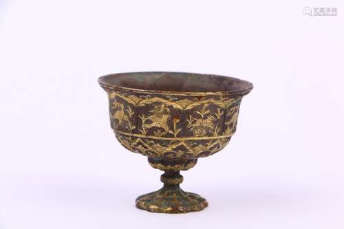 chinese gilt bronze stem cup,tang dynasty