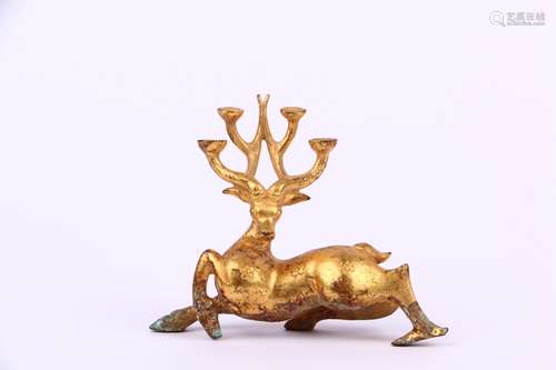 chinese gilt bronze deer ornament,tang dynasty