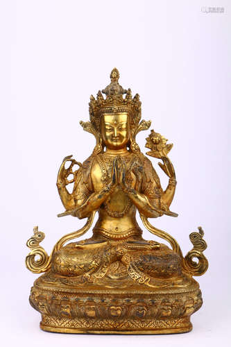 chinese gilt bronze guanyin statue,18th century