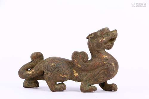 chinese gold-inlaid silver beast,han dynasty