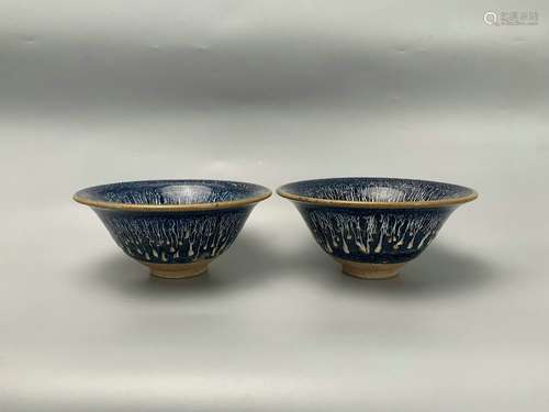 pair of chinese jian kiln porcelain conic bowls