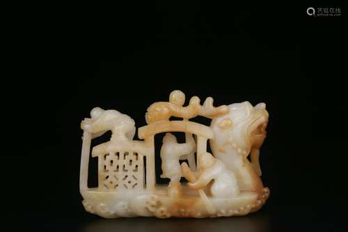 chinese hetian jade carving of boat,qing dynasty