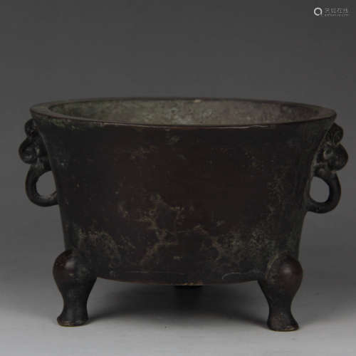 A Bronze Three-legged Censer with Elephant-nose-shaped Ears
