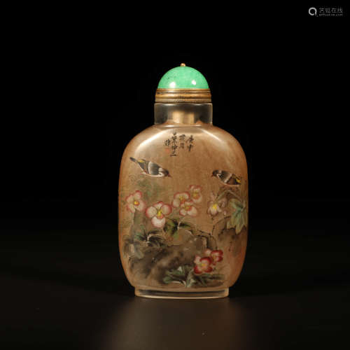A Colored Glaze Bird-and-flower Snuff Bottle
