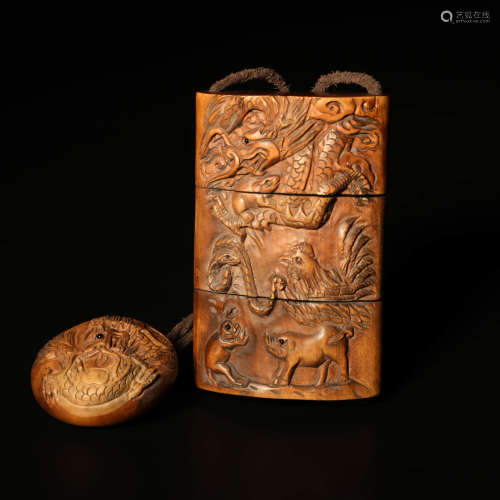 A Boxwood Carved Chinese Zodiac Scent Bag