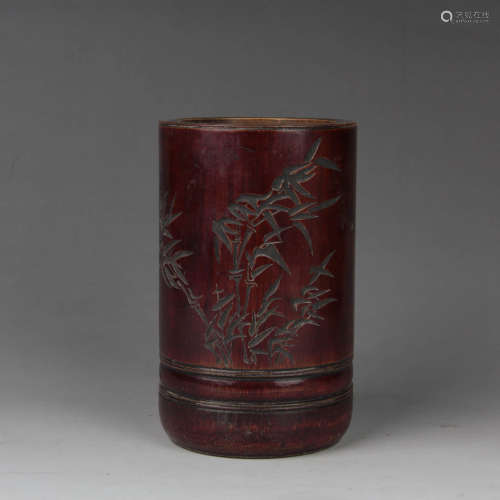 A Bamboo Inscribed Brush Pot