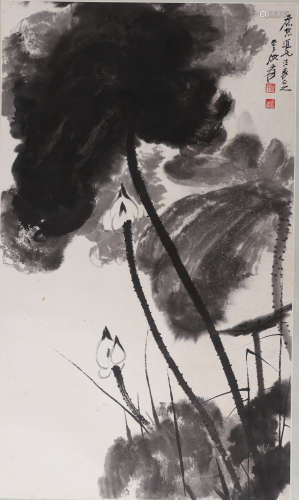 A Chinses Lotus Painting, Zhang Daqian Mark