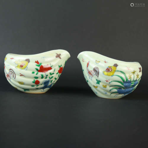 A Pair of Doucai Porcelain Wares