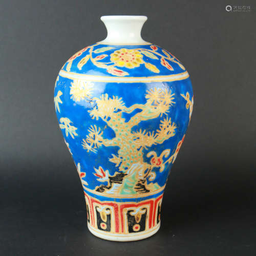 A Cloisonne Ground Multicolored Porcelain Plum Vase