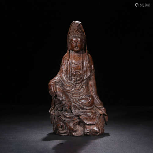 A Bamboo Carved Guanyin Statue