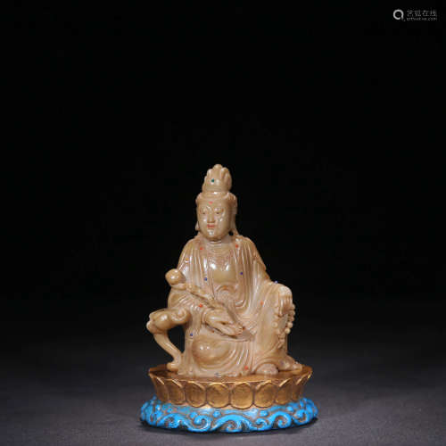 A Shoushan Stone Carved Colored Guanyin Statue