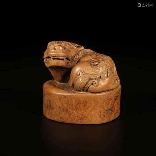 A Boxwood Carved Beast Seal
