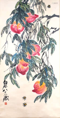 A Chinses Painting of Peaches, Qi Baishi Mark