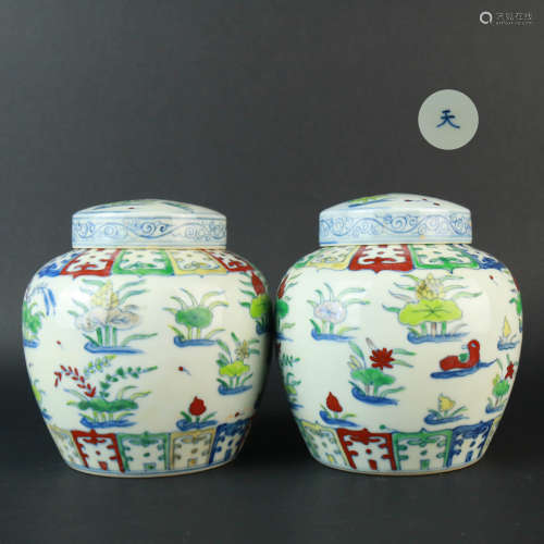 A Pair of Doucai Floral Porcelain Jars