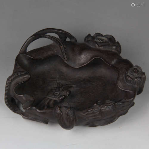 A Rosewood Carved Lotus Pond Brush Washer