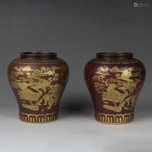 A Pair of Gilding Bronze Jars