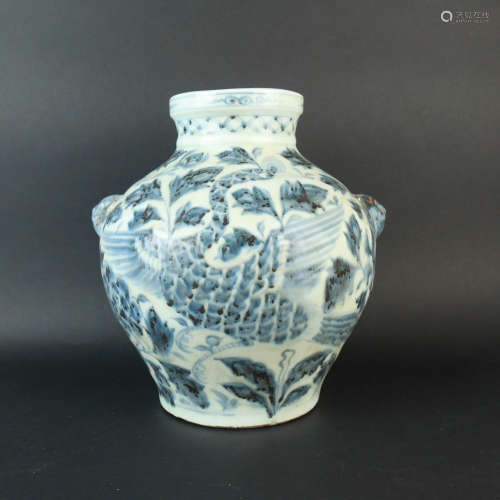 A Blue and White Phoenix Porcelain Jar