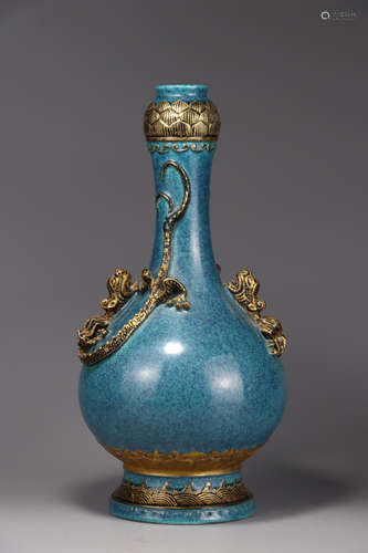 QIANLONG MARK, CHINESE GILT LUJUN KILN DRAGON VASE