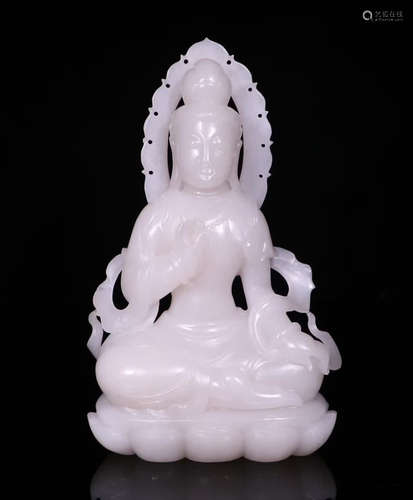 CHINESE CARVED HETIAN JADE BUDDHA ORNAMENT