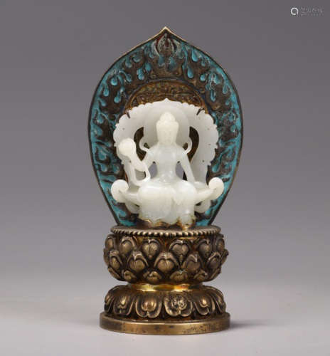 CHINESE CARVED HETIAN JADE BUDDHA ORNAMENT