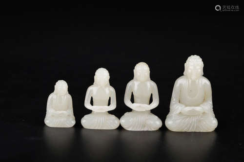SET OF CHINESE CARVED HETIAN JADE BUDDHA ORNAMENT