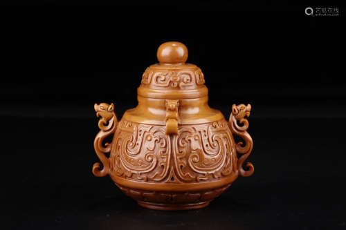 CHINESE CARVED HETIAN JADE VASE