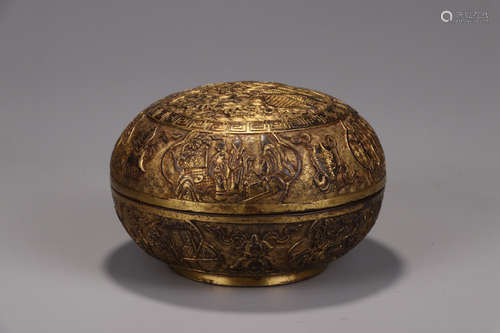 YUDINGZHENWAN MARK, CHINESE GILT BRONZE CONTAINNER