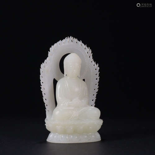 CHINESE CARVED HETIAN JADE BUDDHA ORNAMENT