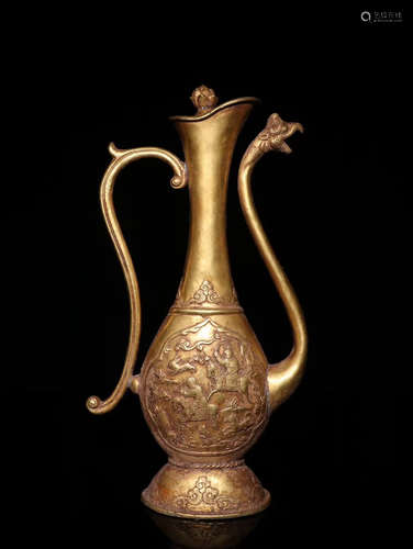 CHINESE GILT BRONZE WINE POT