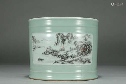 CHINESE CELADON INK COLORED BRUSHPOT