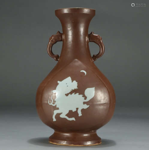 JIAJING MARK, CHINESE BROWN GLAZED DRAGON VASE