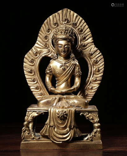 CHINESE GILT BRONZE BUDDHA