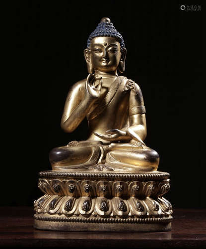 QIANLONG MARK, CHINESE GILT BRONZE BUDDHA