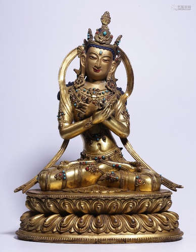 CHINESE GILT BRONZE BUDDHA