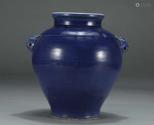 CHINESE BLUE GLAZED DRAGON JAR