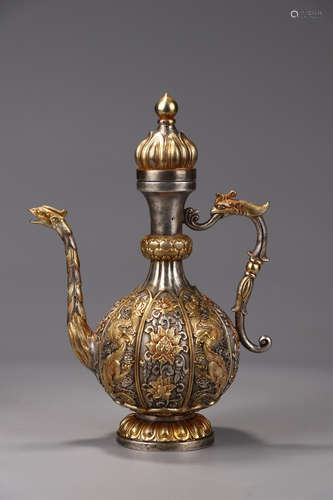 ZHENGUAN MARK, CHINESE GILT SILVER DRAGON POT