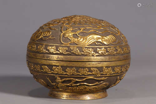 CHINESE GILT SILVER CONTAINNER W/ COVER